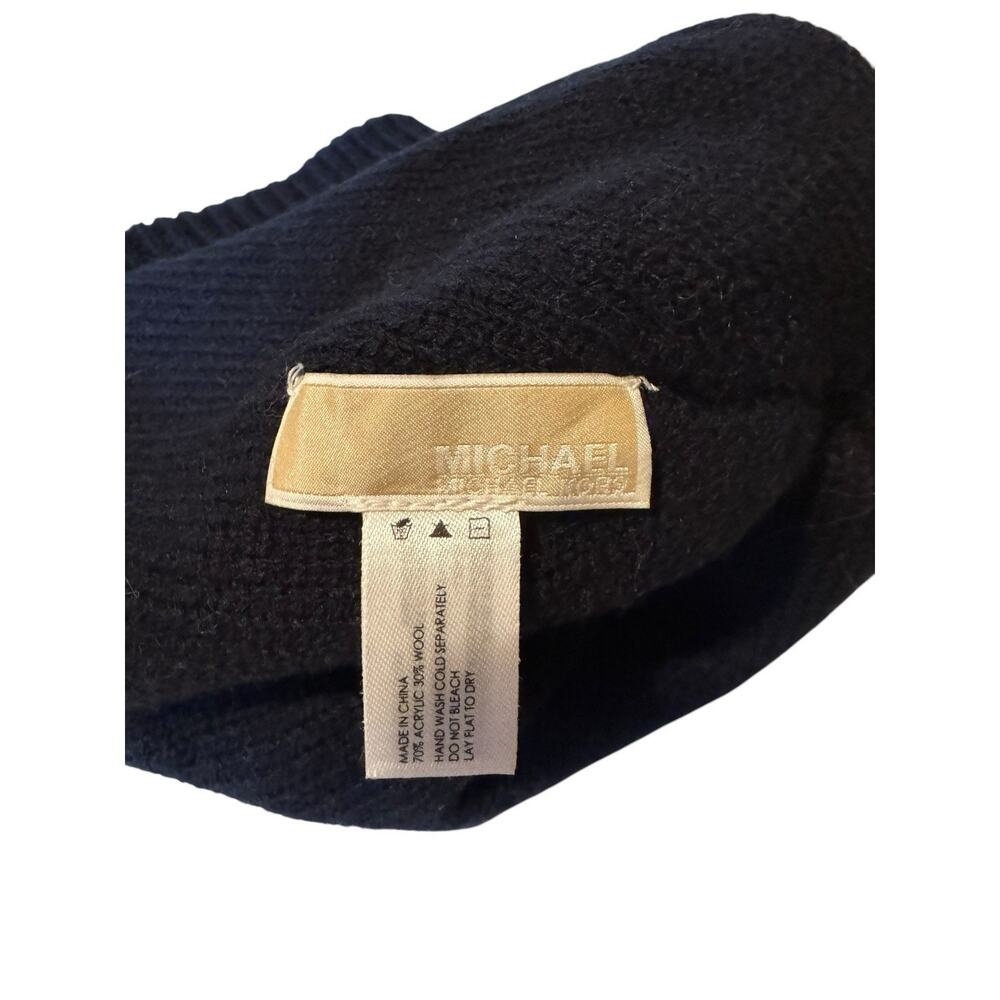 Michael Kors NEW Beanie Hat Black and Tan Striped Knit Cap - Picture 3 of 4